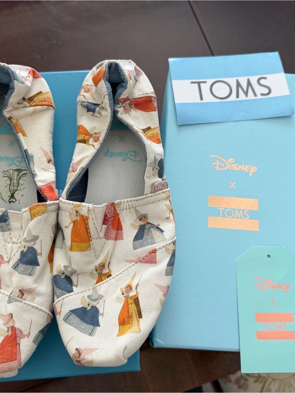TOMS Disney Sleeping Beauty Canvas Slip-Ons - White, Blue, Orange, Pink